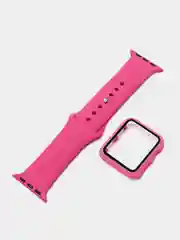 Фуксия силиконовый ремешок + защитная накладка со стеклом на корпус Apple Watch 38 mm