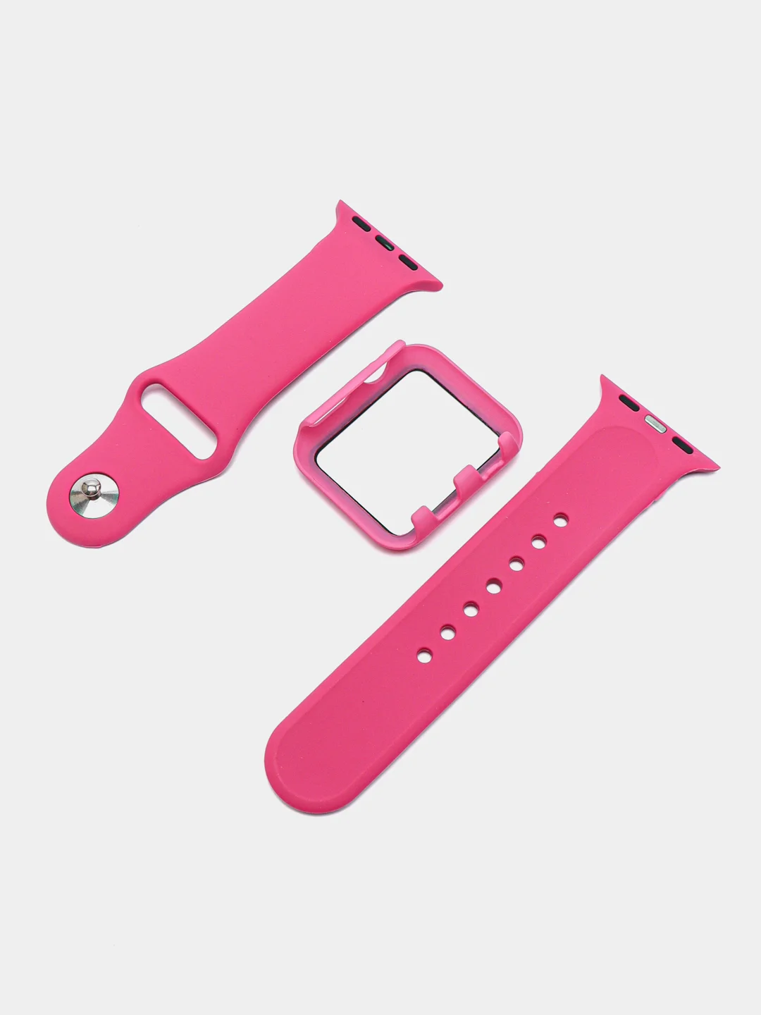 Фуксия силиконовый ремешок + защитная накладка со стеклом на корпус Apple Watch 38 mm