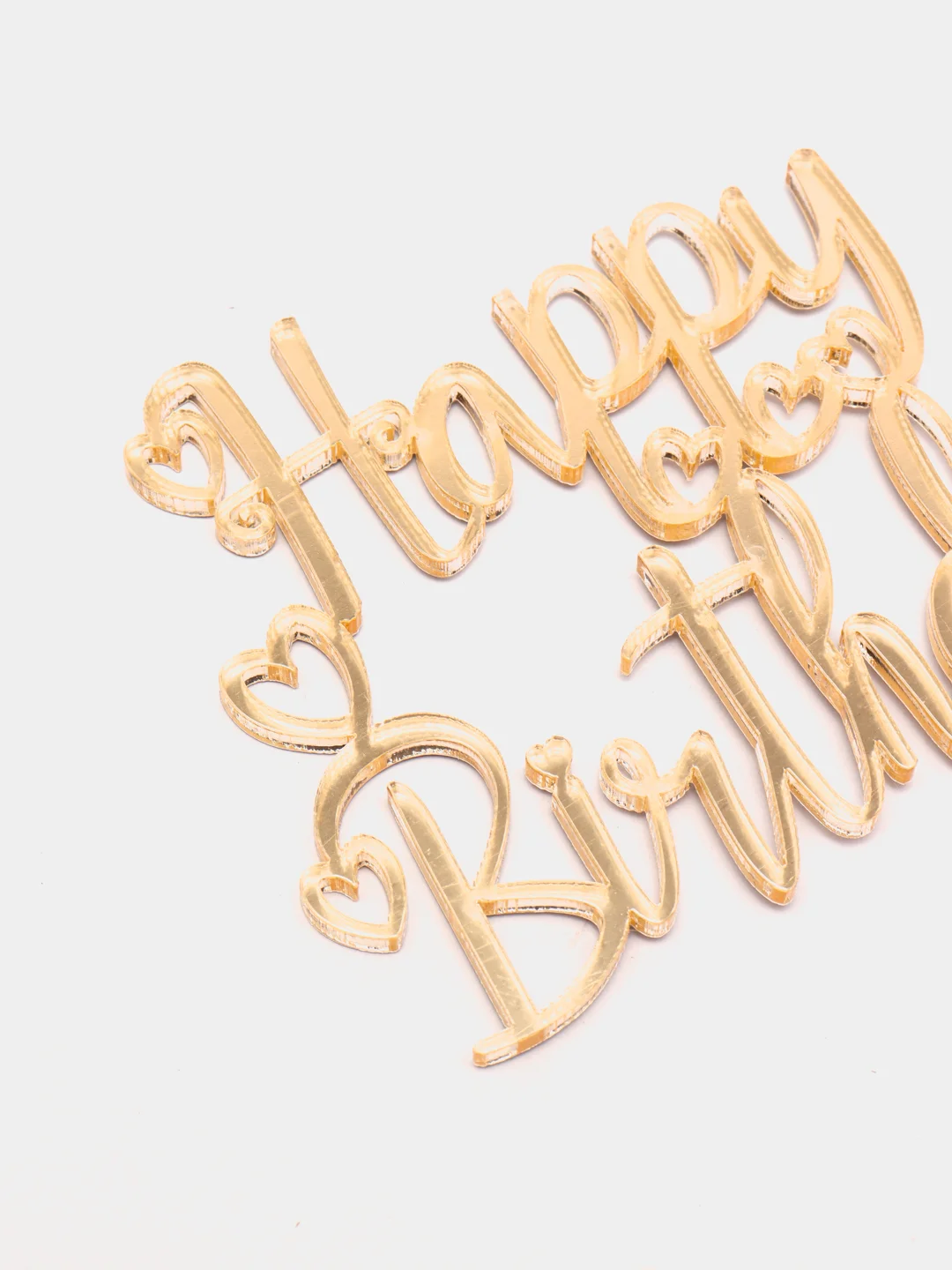 Золотой топпер #Т4 с надписью "Happy Birthday" из акрила