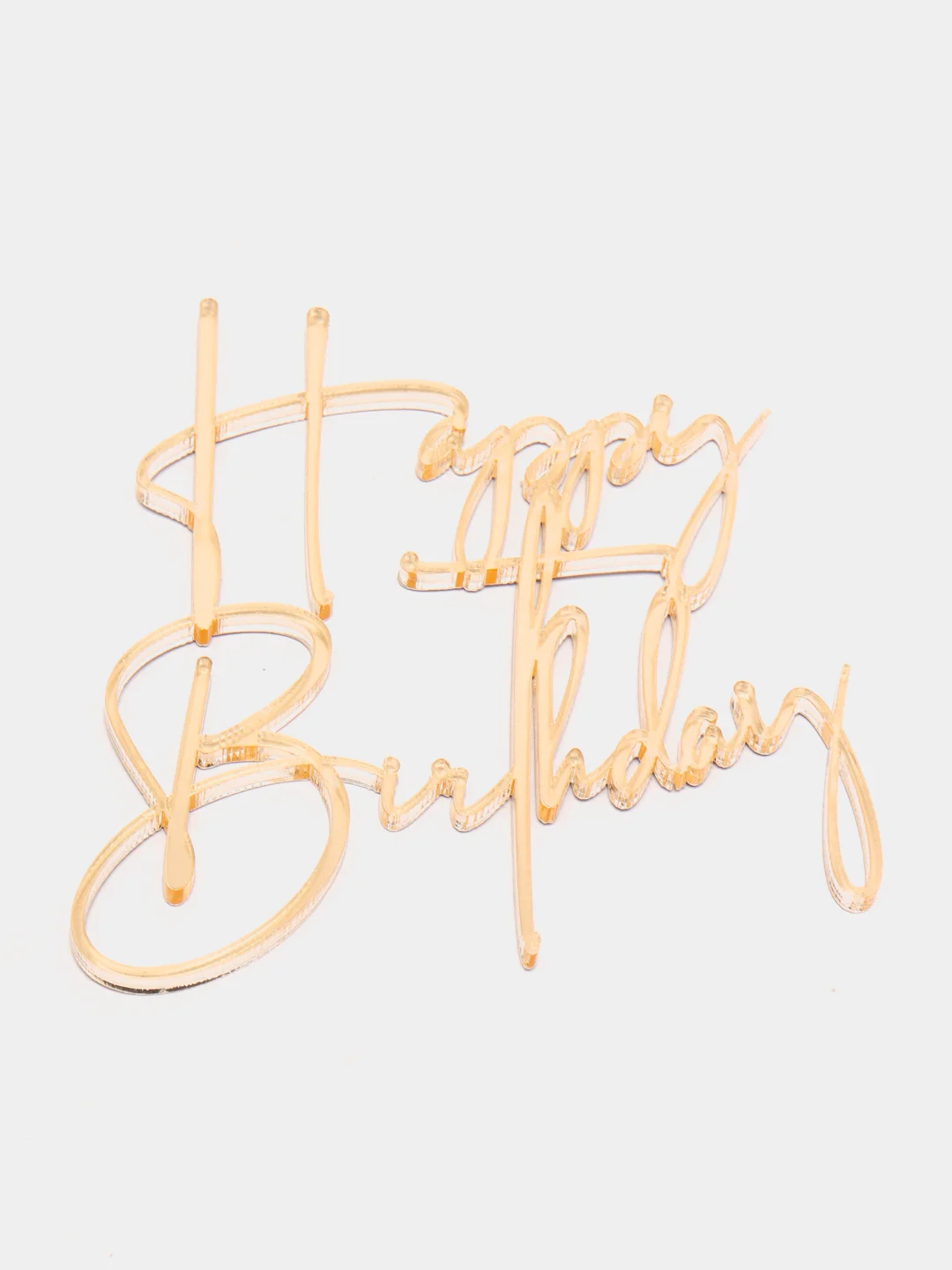 Золотой топпер #Т3 с надписью "Happy Birthday" из зеркального акрила