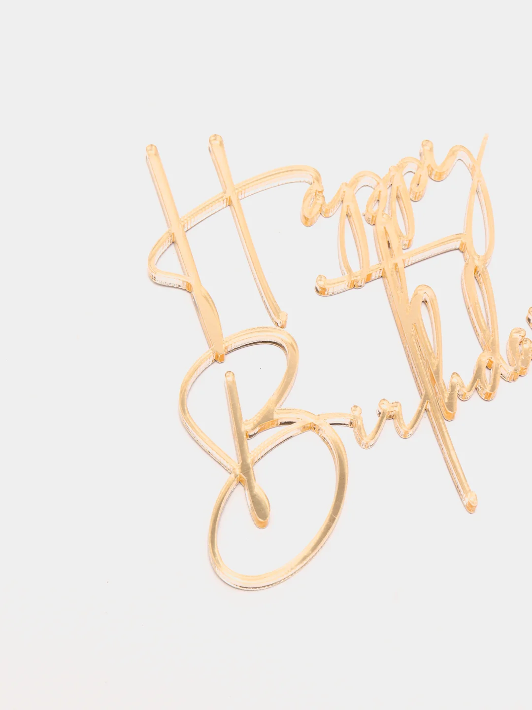 Золотой топпер #Т3 с надписью "Happy Birthday" из зеркального акрила