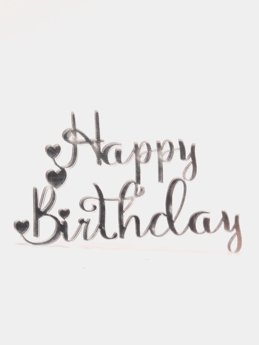 Серебряный топпер #Т5 с надписью "Happy Birthday" из зеркального акрила