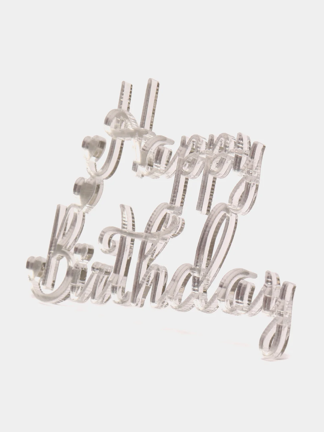 Серебряный топпер #Т5 с надписью "Happy Birthday" из зеркального акрила