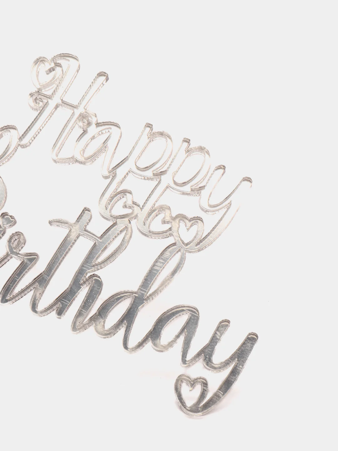 Серебряный топпер #Т4 с надписью "Happy Birthday" из акрила