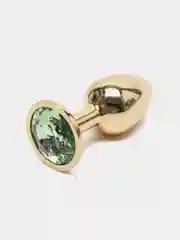 Салатовый золотая анальная пробка с кристаллом, металлическая