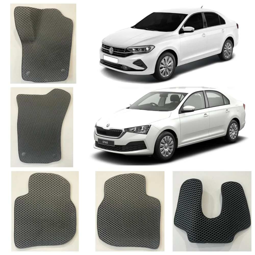 Черный 3-d Автомобильные EVA / ЭВА / ЕВА коврики для VW Polo 6 / Skoda Rapid 2 / Поло 6 / Рапид 2