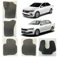 Черный 3-d Автомобильные EVA / ЭВА / ЕВА коврики для VW Polo 6 / Skoda Rapid 2 / Поло 6 / Рапид 2