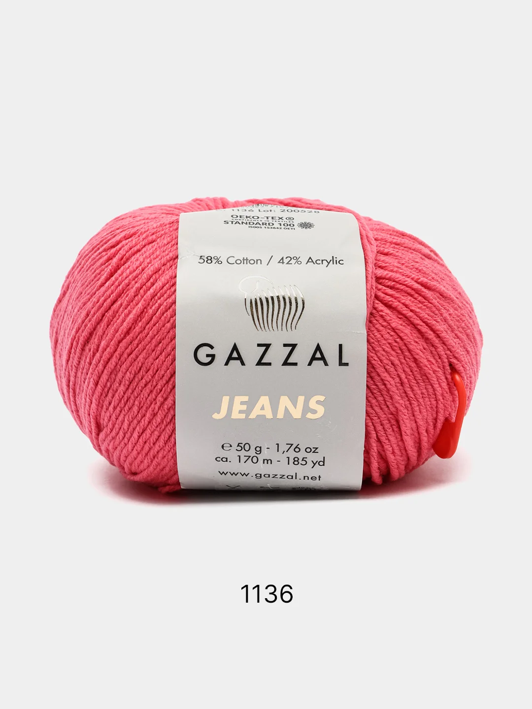 Коралловый пряжа Gazzal Jeans 58% Хлопок 42% Акрил 50г 170м  Газал Джинс