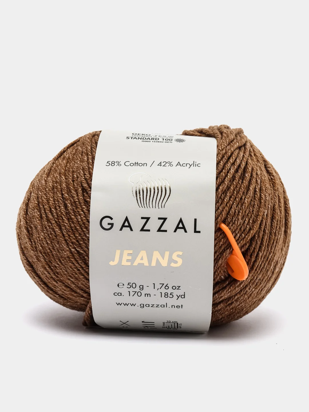 Коричневый пряжа Gazzal Jeans 58% Хлопок 42% Акрил 50г 170м  Газал Джинс