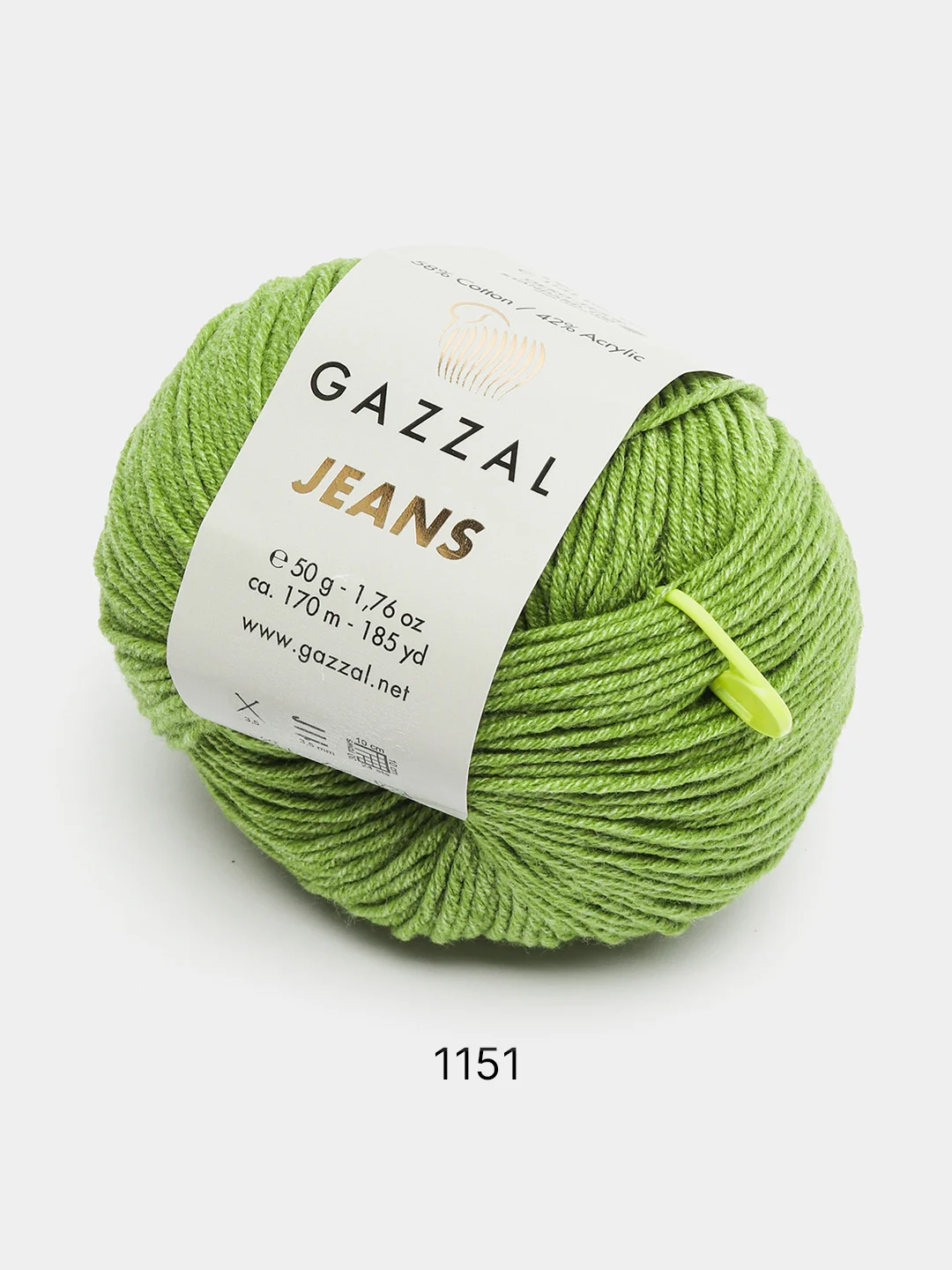 Зеленый пряжа Gazzal Jeans 58% Хлопок 42% Акрил 50г 170м  Газал Джинс