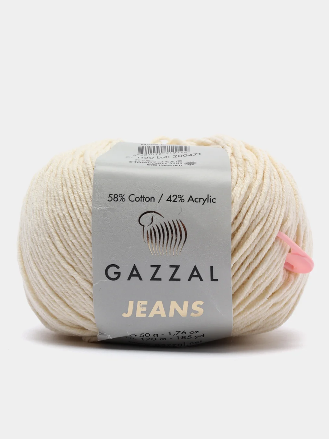 Молочный пряжа Gazzal Jeans 58% Хлопок 42% Акрил 50г 170м  Газал Джинс