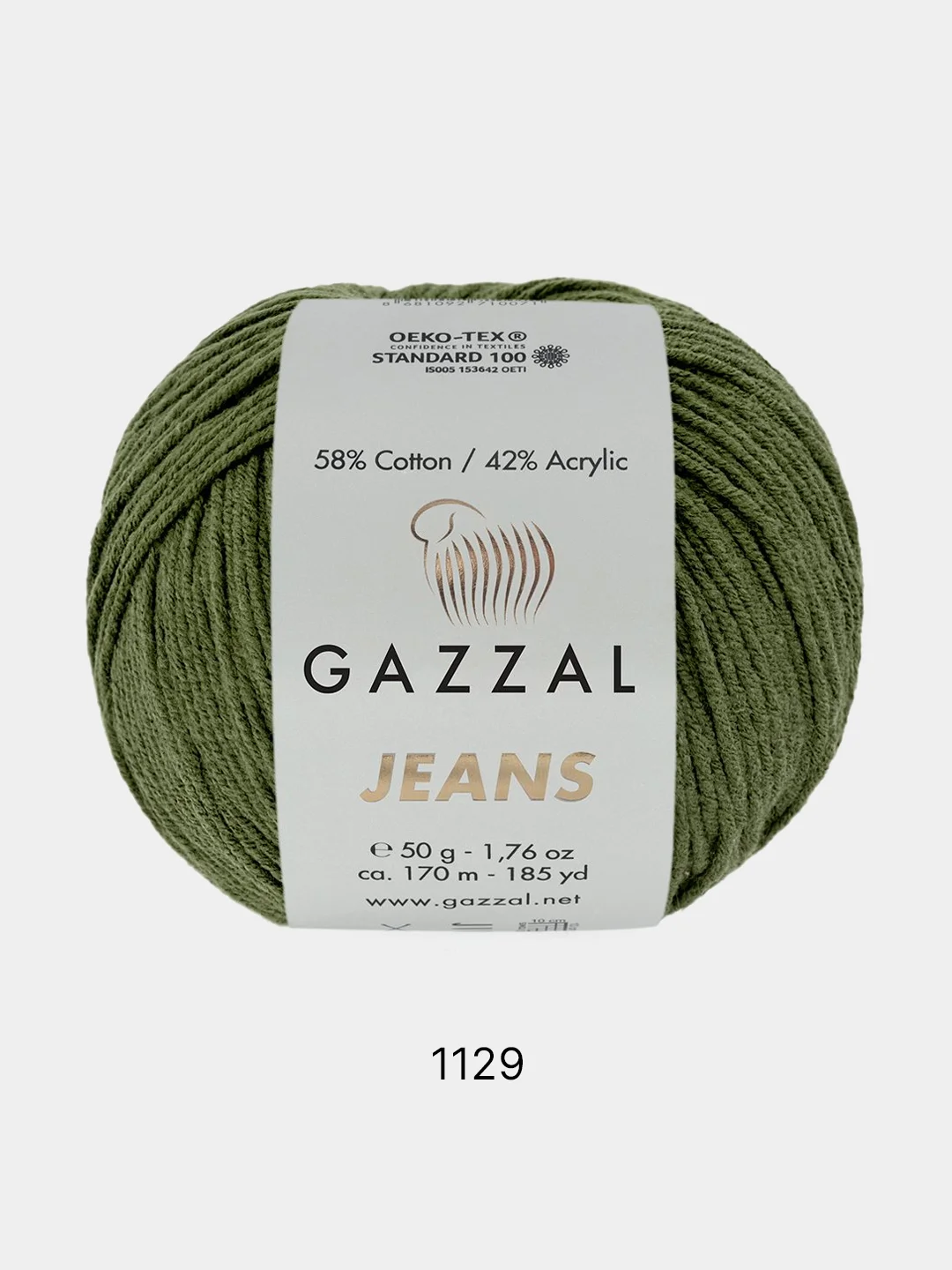 Хаки пряжа Gazzal Jeans 58% Хлопок 42% Акрил 50г 170м  Газал Джинс