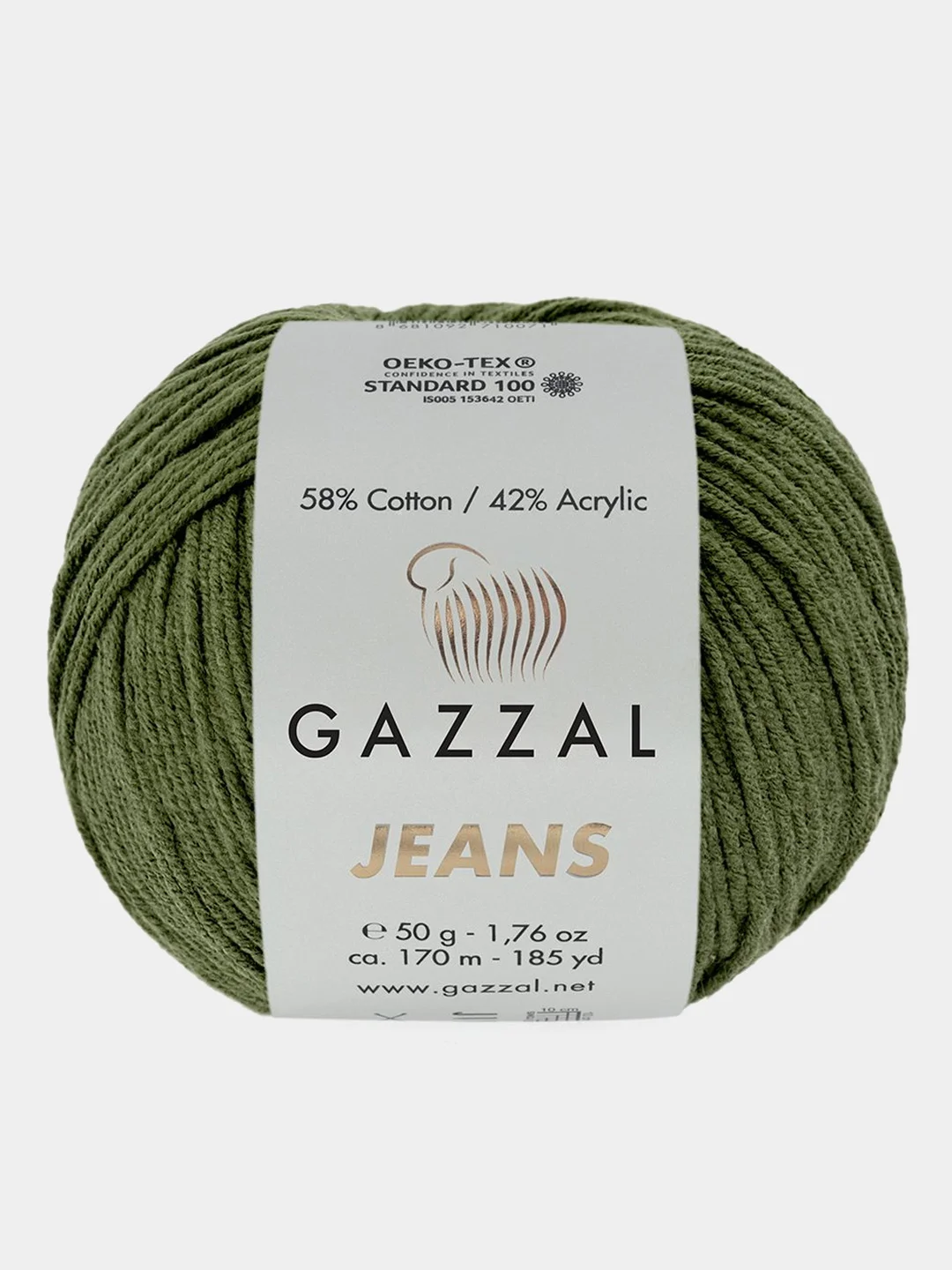Хаки пряжа Gazzal Jeans 58% Хлопок 42% Акрил 50г 170м  Газал Джинс