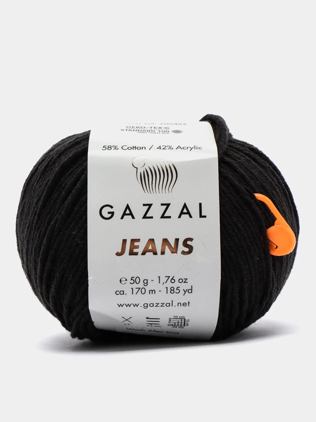 Черный пряжа Gazzal Jeans 58% Хлопок 42% Акрил 50г 170м  Газал Джинс