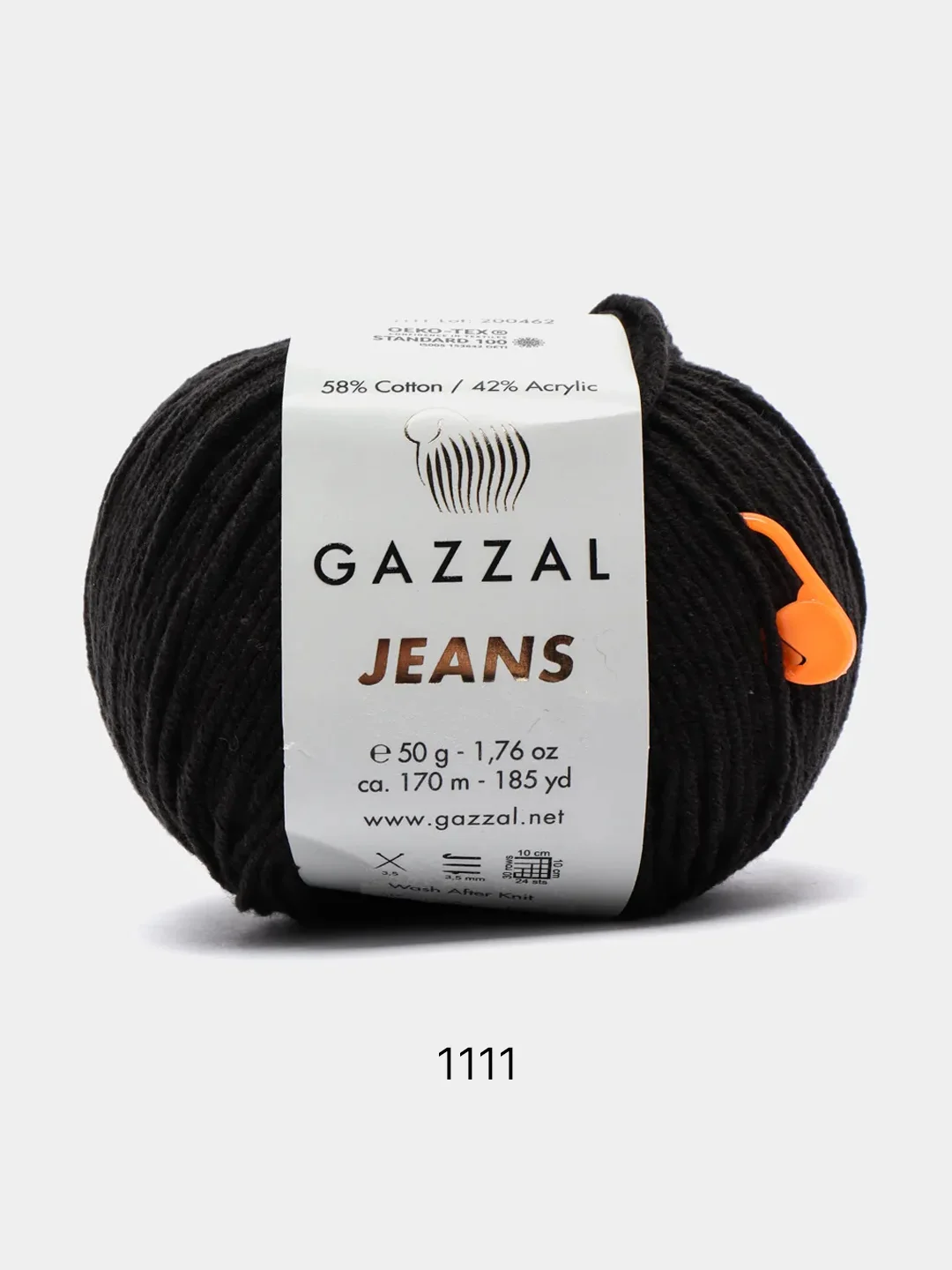 Черный пряжа Gazzal Jeans 58% Хлопок 42% Акрил 50г 170м  Газал Джинс