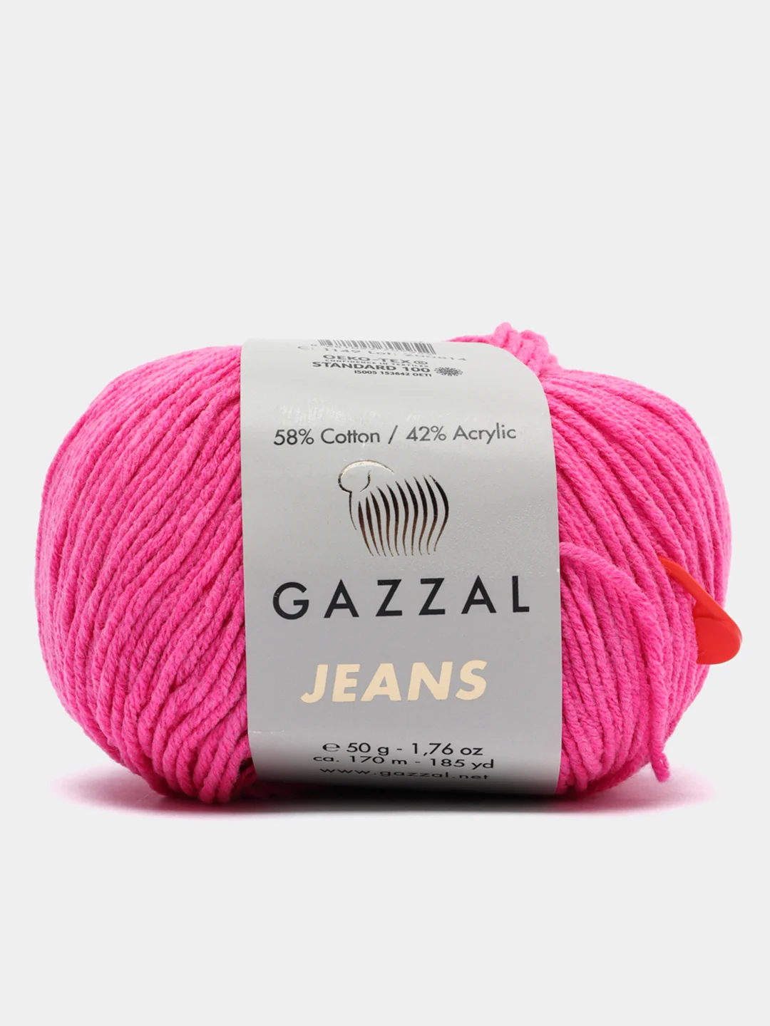 Фуксия пряжа Gazzal Jeans 58% Хлопок 42% Акрил 50г 170м  Газал Джинс