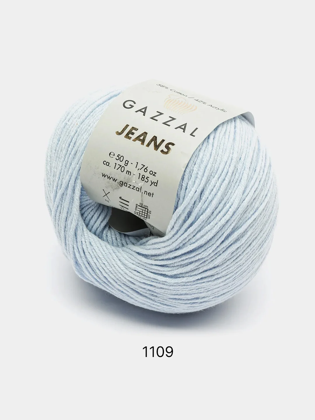 Ледяной пряжа Gazzal Jeans 58% Хлопок 42% Акрил 50г 170м  Газал Джинс
