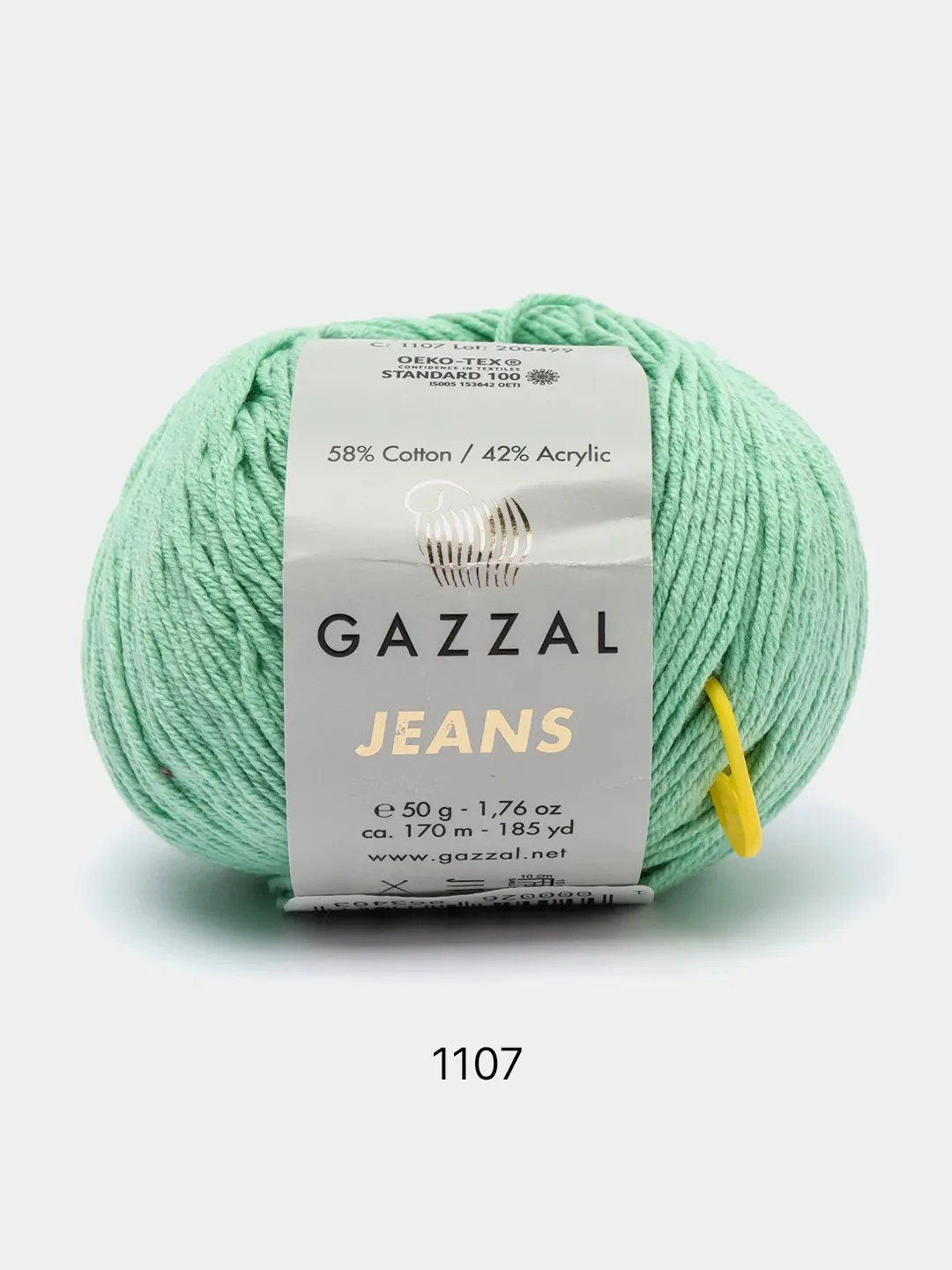 Мятный пряжа Gazzal Jeans 58% Хлопок 42% Акрил 50г 170м  Газал Джинс