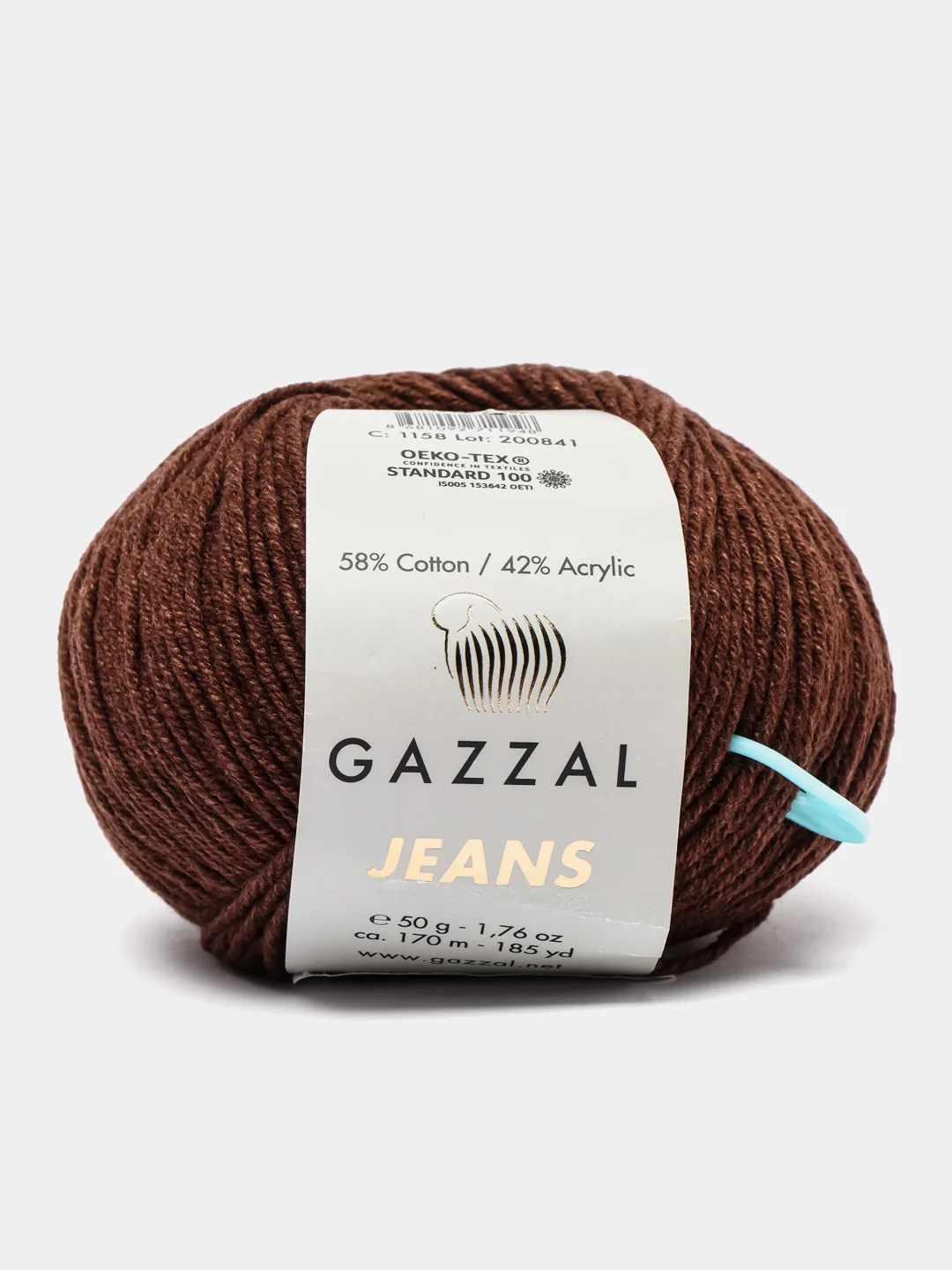 Тёмно-коричневый пряжа Gazzal Jeans 58% Хлопок 42% Акрил 50г 170м  Газал Джинс
