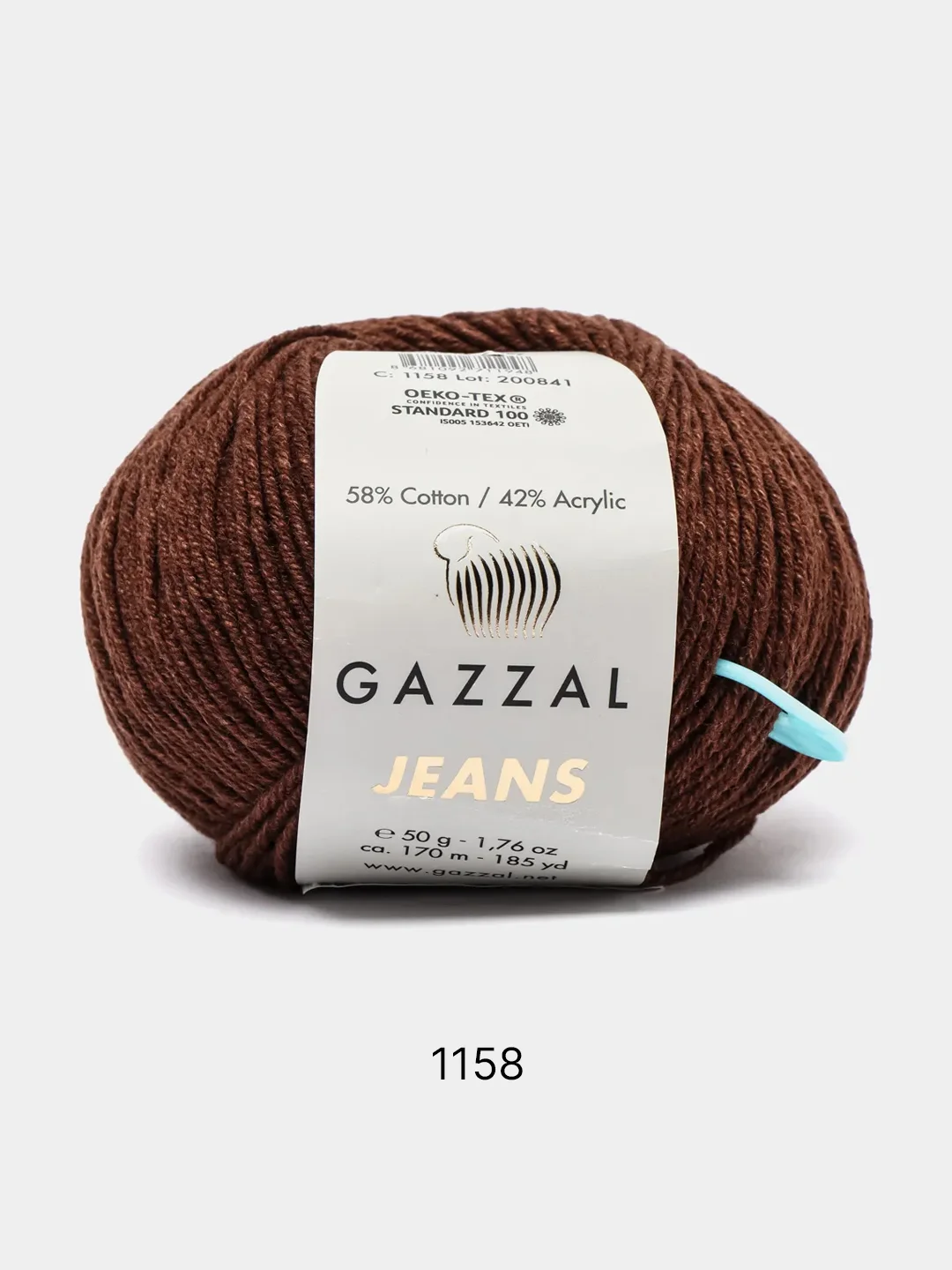 Тёмно-коричневый пряжа Gazzal Jeans 58% Хлопок 42% Акрил 50г 170м  Газал Джинс