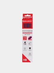 Карандаш чернографитный HB с ластиком BRAUBERG Stripes, 12 штук, трехгранный