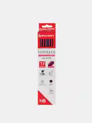 Карандаш чернографитный HB с ластиком BRAUBERG Stripes, 12 штук, трехгранный