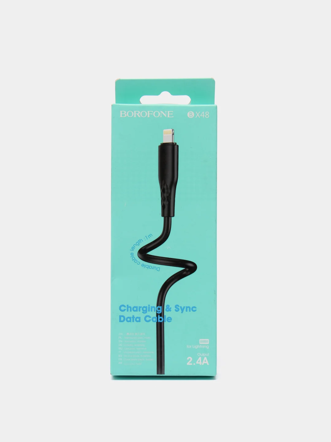 Черный кабель для зарядки iPhone 6, 7, 8, X, XS, XR, 11 USB Lightning Borofone BX48