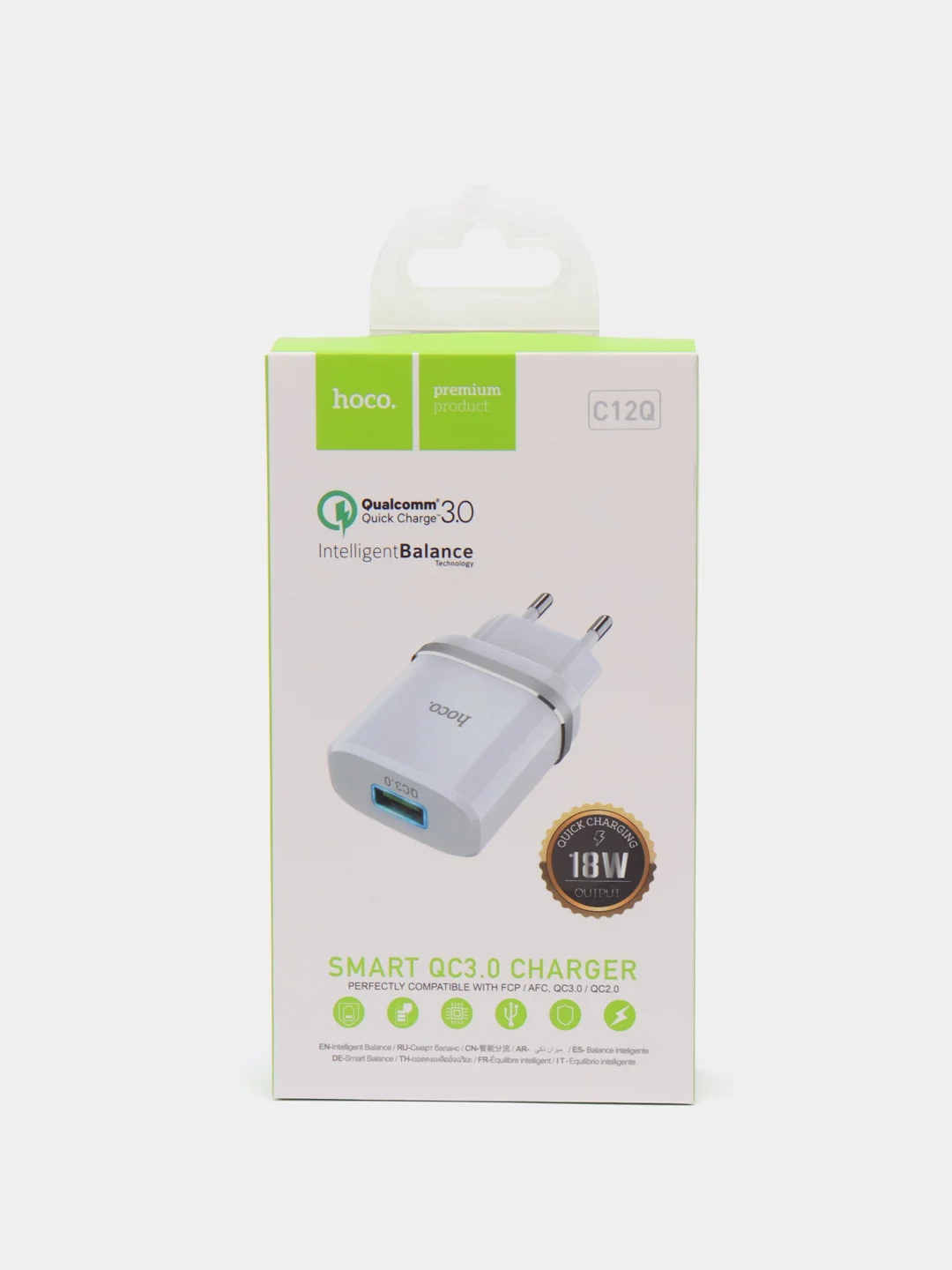 Белый сетевое зарядное устройство HOCO C12Q (QC3.0, до 3A, 18W)