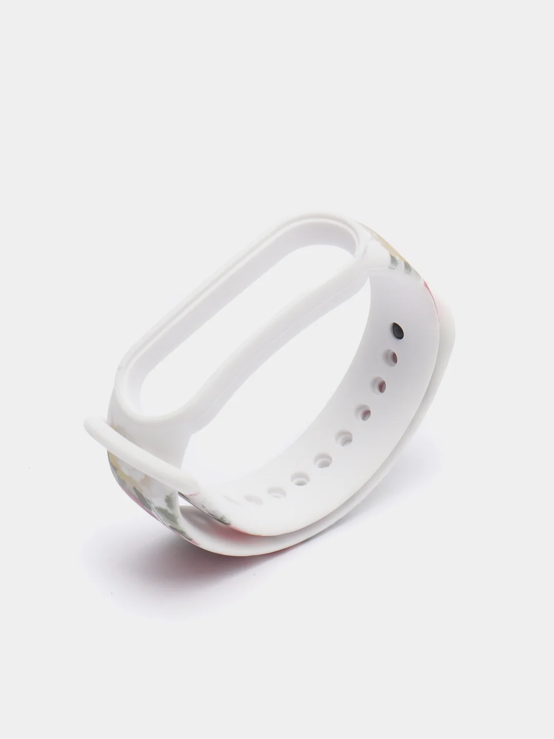 Белый силиконовый ремешок для Xiaomi mi band 3 / 4 / 5 / 6 / 7 принты с цветами