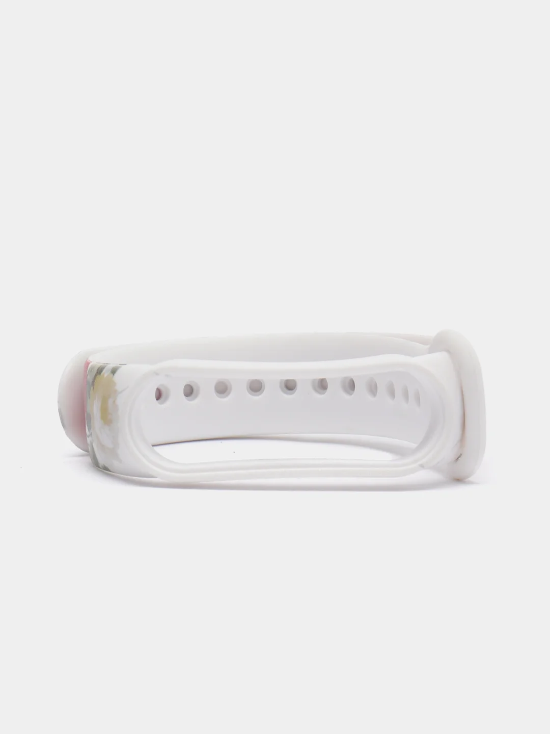 Белый силиконовый ремешок для Xiaomi mi band 3 / 4 / 5 / 6 / 7 принты с цветами