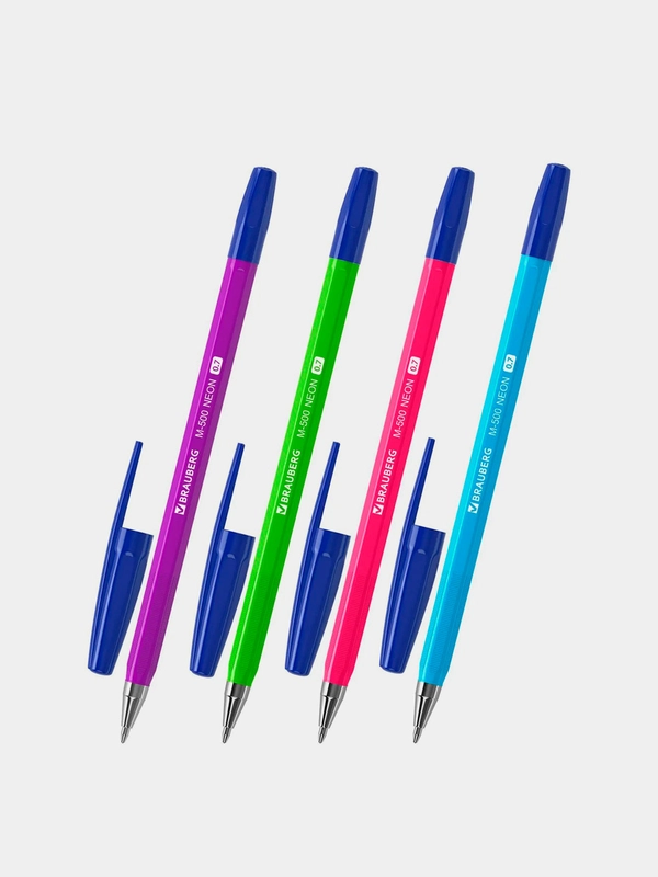 Ручка шариковая Brauberg M-500 Neon, синяя, 50 штук, 0,35 мм, 880396