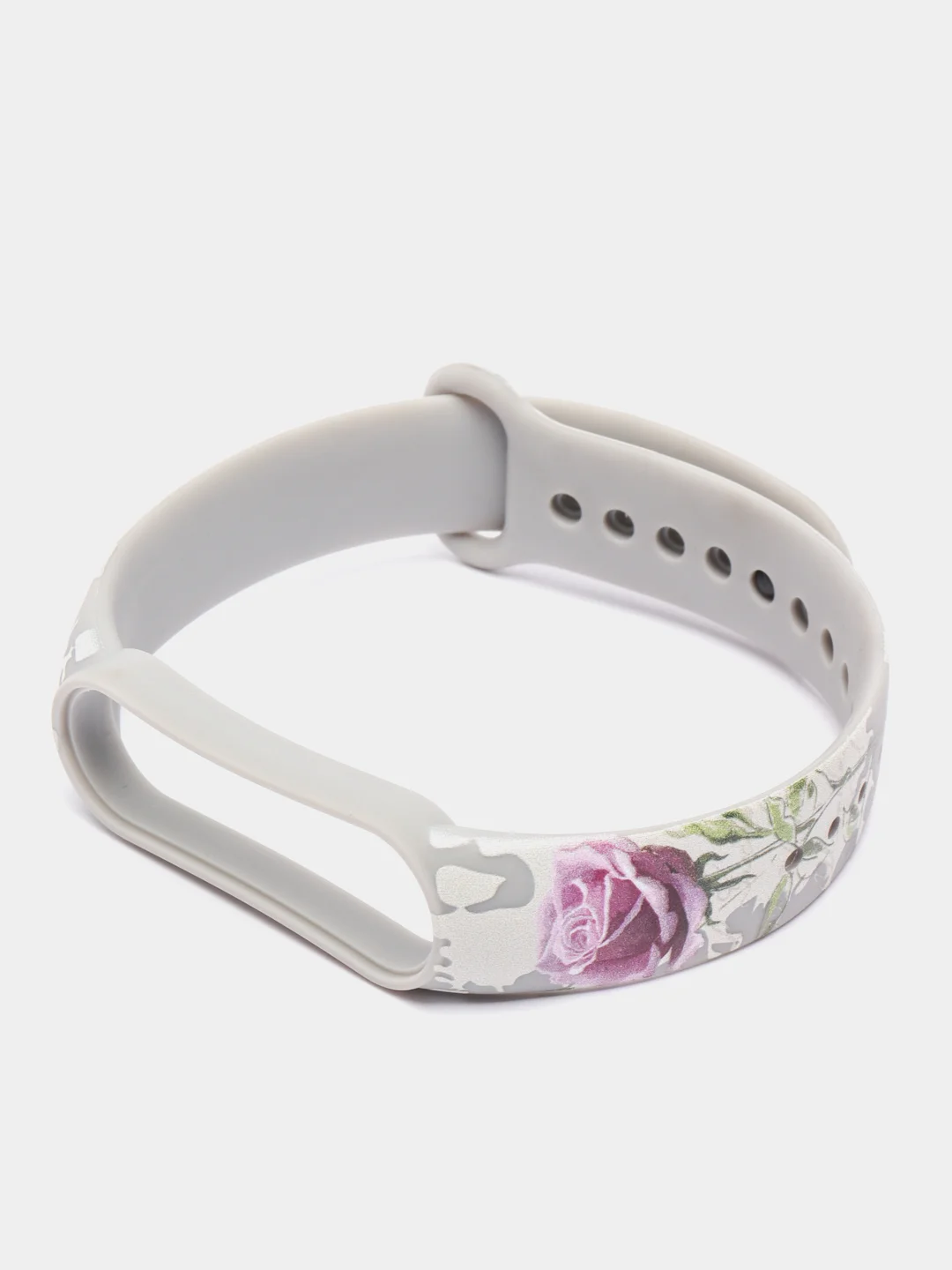 Серый силиконовый ремешок для Xiaomi mi band 3 / 4 / 5 / 6 / 7 принты с цветами