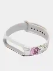 Серый силиконовый ремешок для Xiaomi mi band 3 / 4 / 5 / 6 / 7 принты с цветами