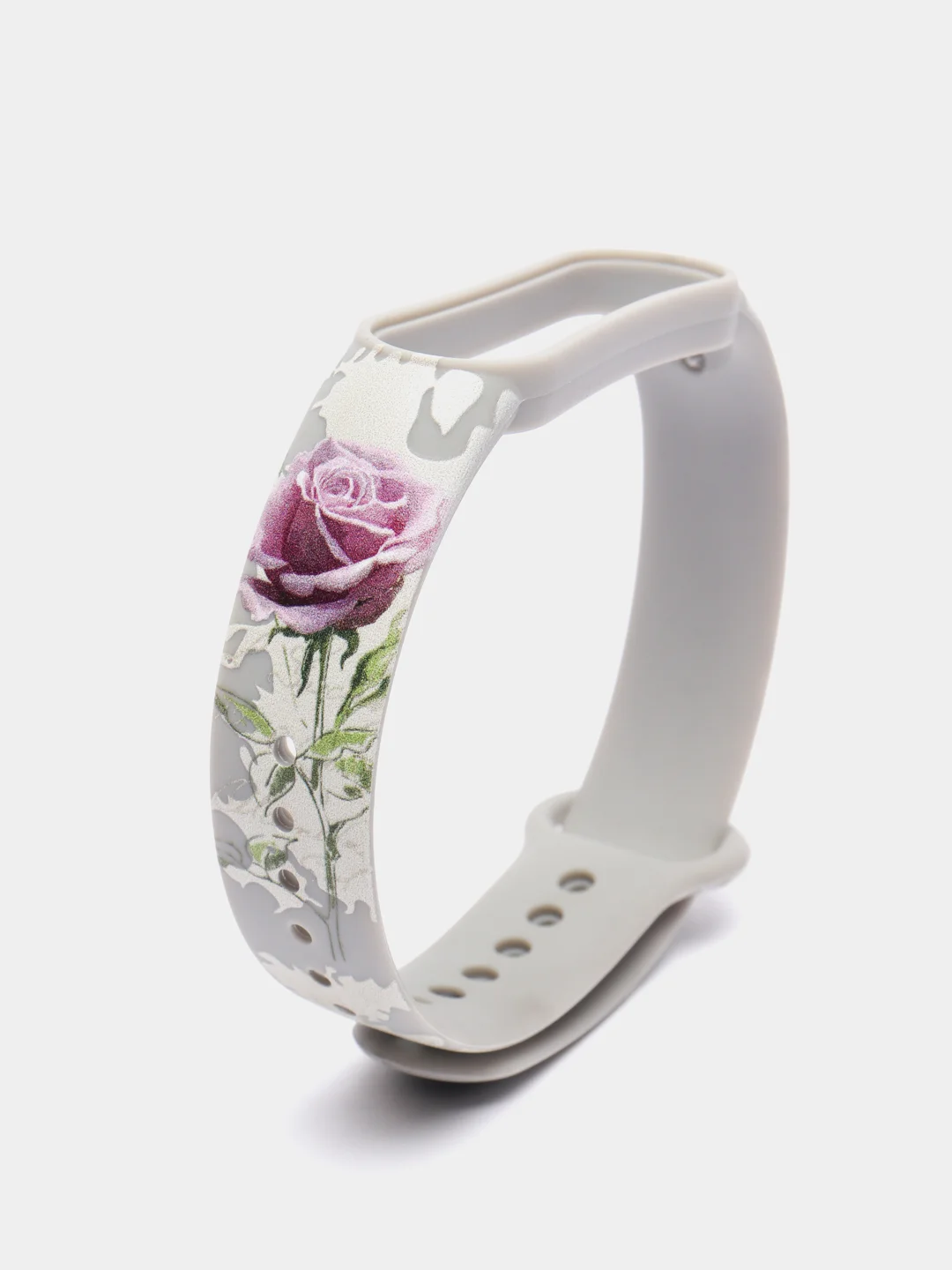 Серый силиконовый ремешок для Xiaomi mi band 3 / 4 / 5 / 6 / 7 принты с цветами