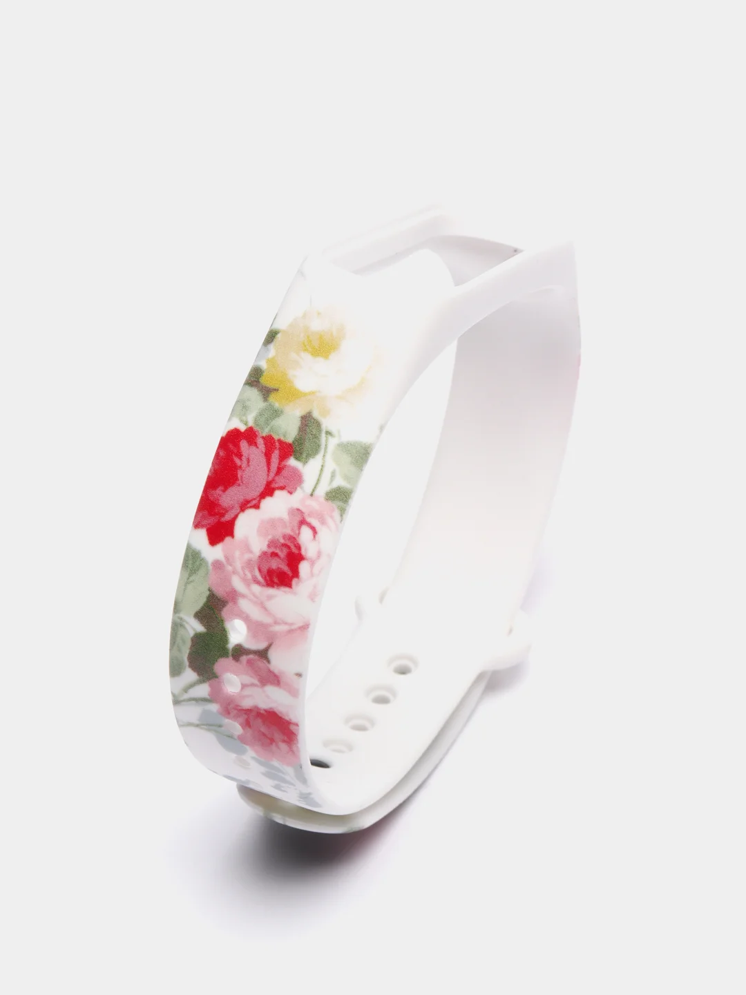 Белый силиконовый ремешок для Xiaomi mi band 3 / 4 / 5 / 6 / 7 принты с цветами