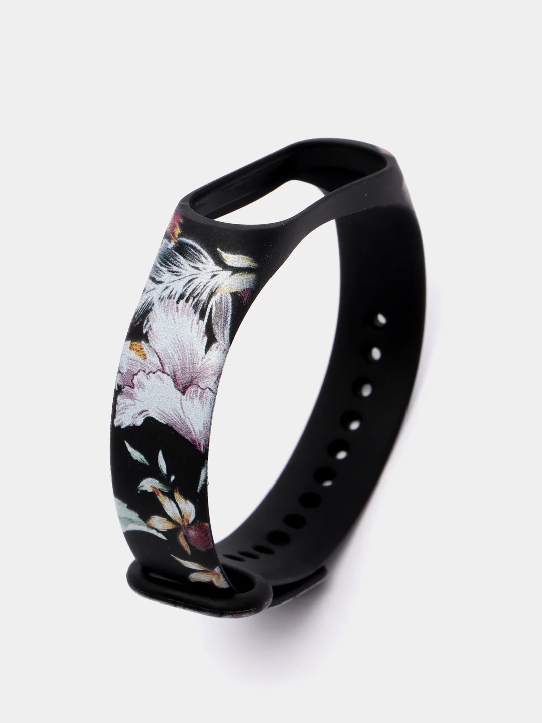 Кремовый силиконовый ремешок для Xiaomi mi band 3 / 4 / 5 / 6 / 7 принты с цветами