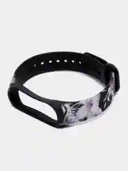 Кремовый силиконовый ремешок для Xiaomi mi band 3 / 4 / 5 / 6 / 7 принты с цветами
