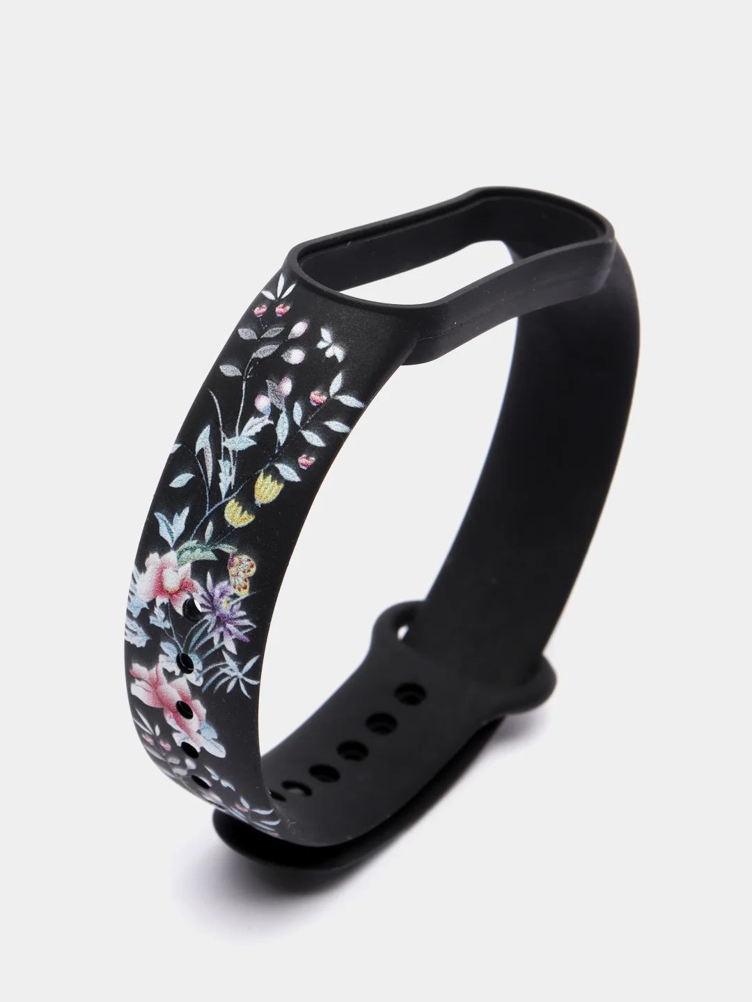 Желтый силиконовый ремешок для Xiaomi mi band 3 / 4 / 5 / 6 / 7 принты с цветами