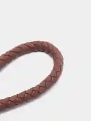 Коричневый кожаный плетеный брелок с кольцом