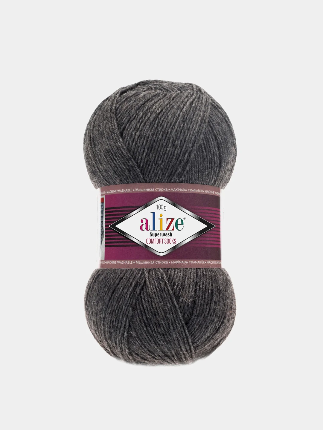 Тёмно-серый пряжа  Носочная Alize Superwash Comfort Socks 75% Шерсть 25% Полиамид 100г 420м