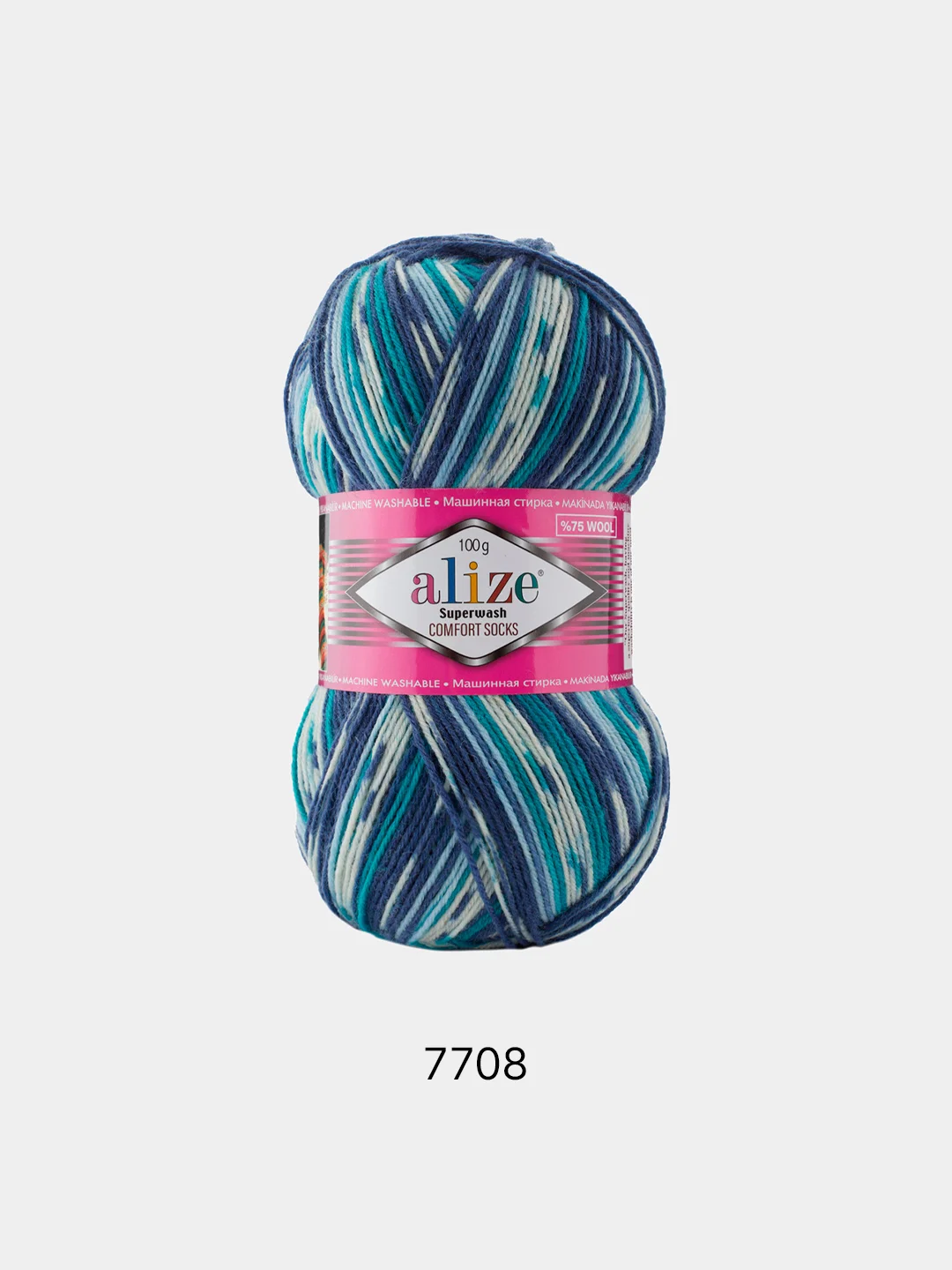 Лазурный пряжа  Носочная Alize Superwash Comfort Socks 75% Шерсть 25% Полиамид 100г 420м