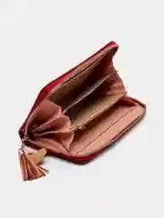 Красный кошелек женский с подвеской-брелком на молнии