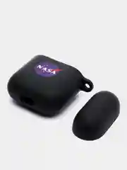 Синий силиконовый чехол для наушников Apple Airpods 1, 2. с принтом Nike, Nasa (Найк, Наса))