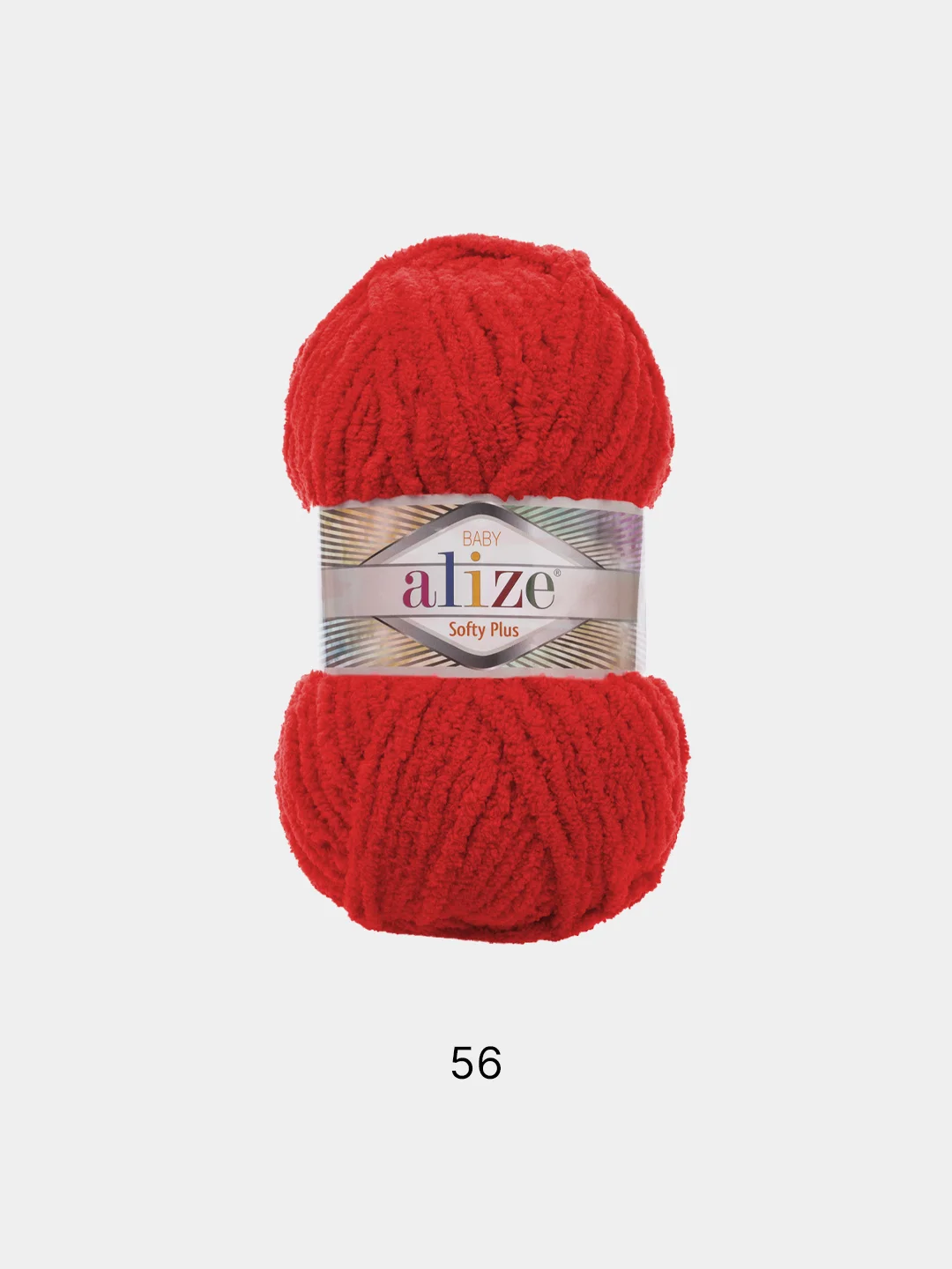 Красный пряжа плюшевая Alize Softy Plus 100% Микрополиэстер 100г 120м (Ализе софти плюс велюровая)