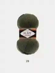 Зелёный хаки пряжа Alize Lanagold 51% Акрил 49% Шерсть 100г 240м (часть 1)