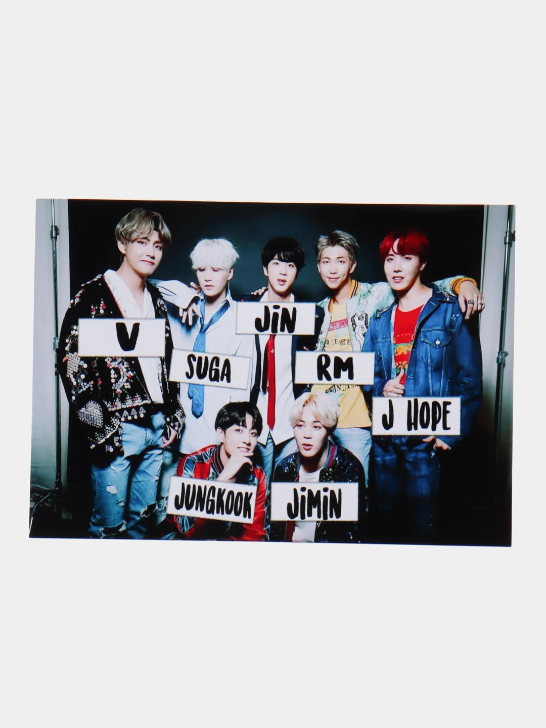 Бирюзовый конверт подарочный для денег с фото открыткой k-pop "BTS"