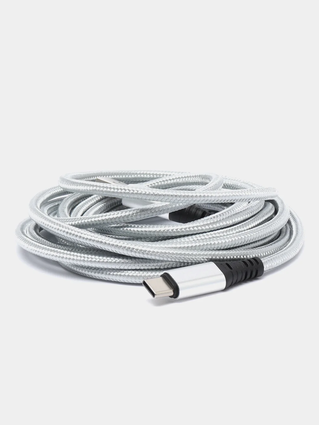 Серебряный кабель зарядный для андроид Type-C, ткань, 2.7м, 1.8м, 1.2м, нейлоновый, алюминевый сплав