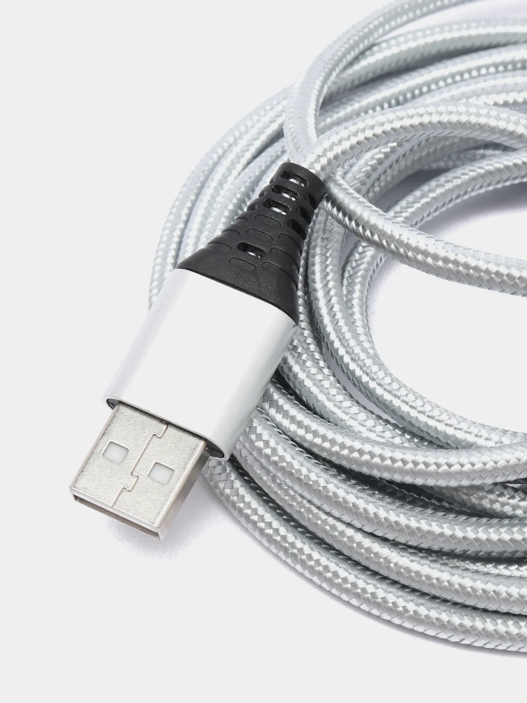 Серебряный кабель зарядный для андроид Type-C, ткань, 2.7м, 1.8м, 1.2м, нейлоновый, алюминевый сплав
