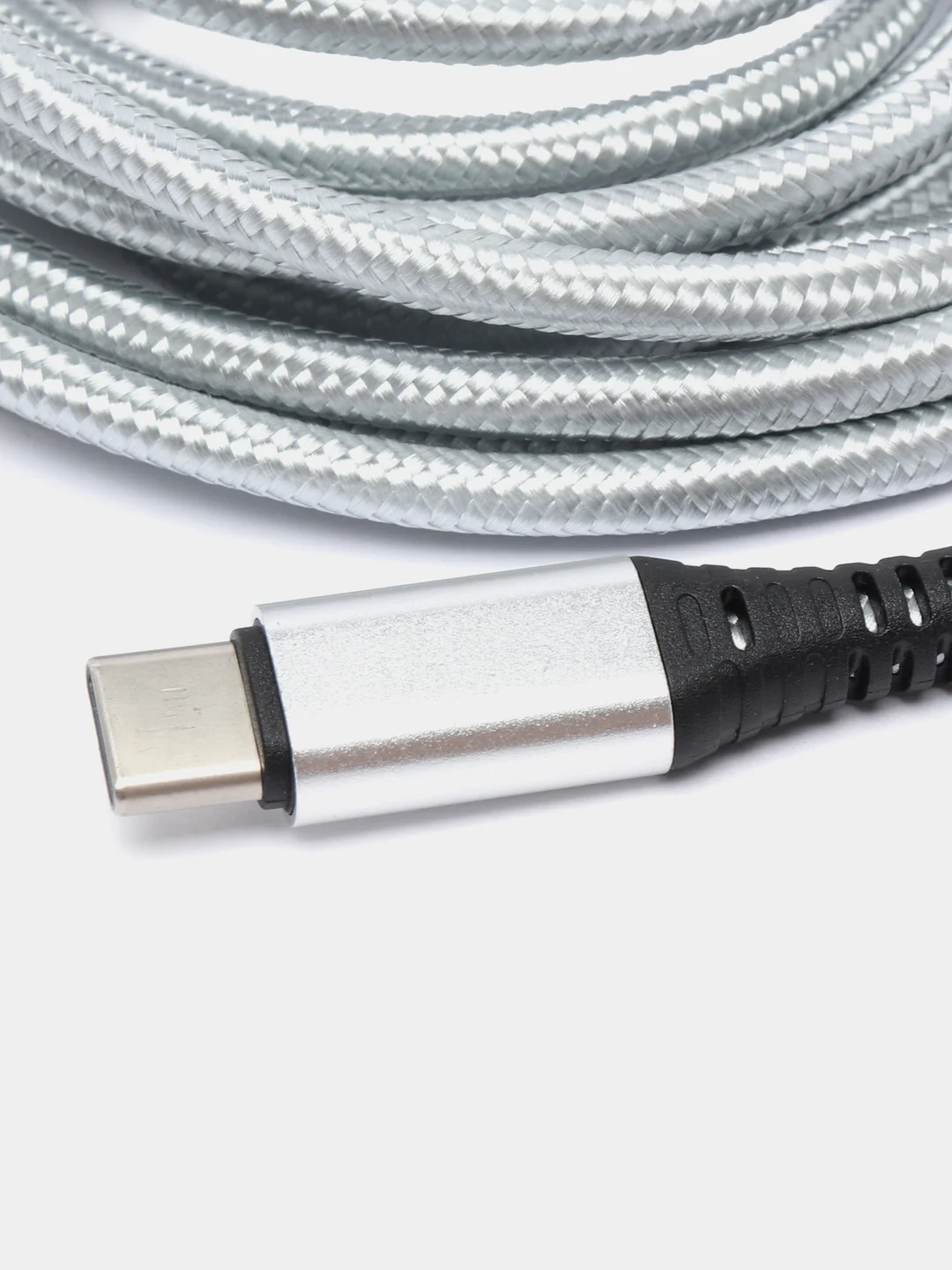 Серебряный кабель зарядный для андроид Type-C, ткань, 2.7м, 1.8м, 1.2м, нейлоновый, алюминевый сплав