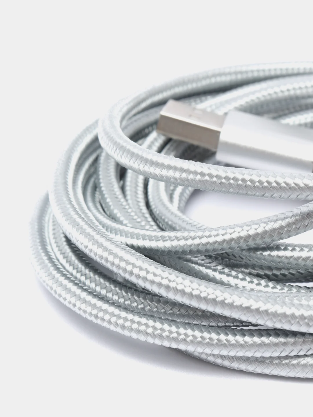 Серебряный кабель зарядный для андроид Type-C, ткань, 2.7м, 1.8м, 1.2м, нейлоновый, алюминевый сплав